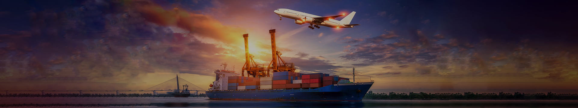 海上輸送貨物とその上を飛ぶ国際航空輸送機
